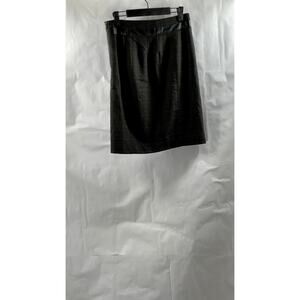 CLUB MONACO Women's Brown Plaid Wool-Blend Leather Trim Side Slit Skirt SZ 2